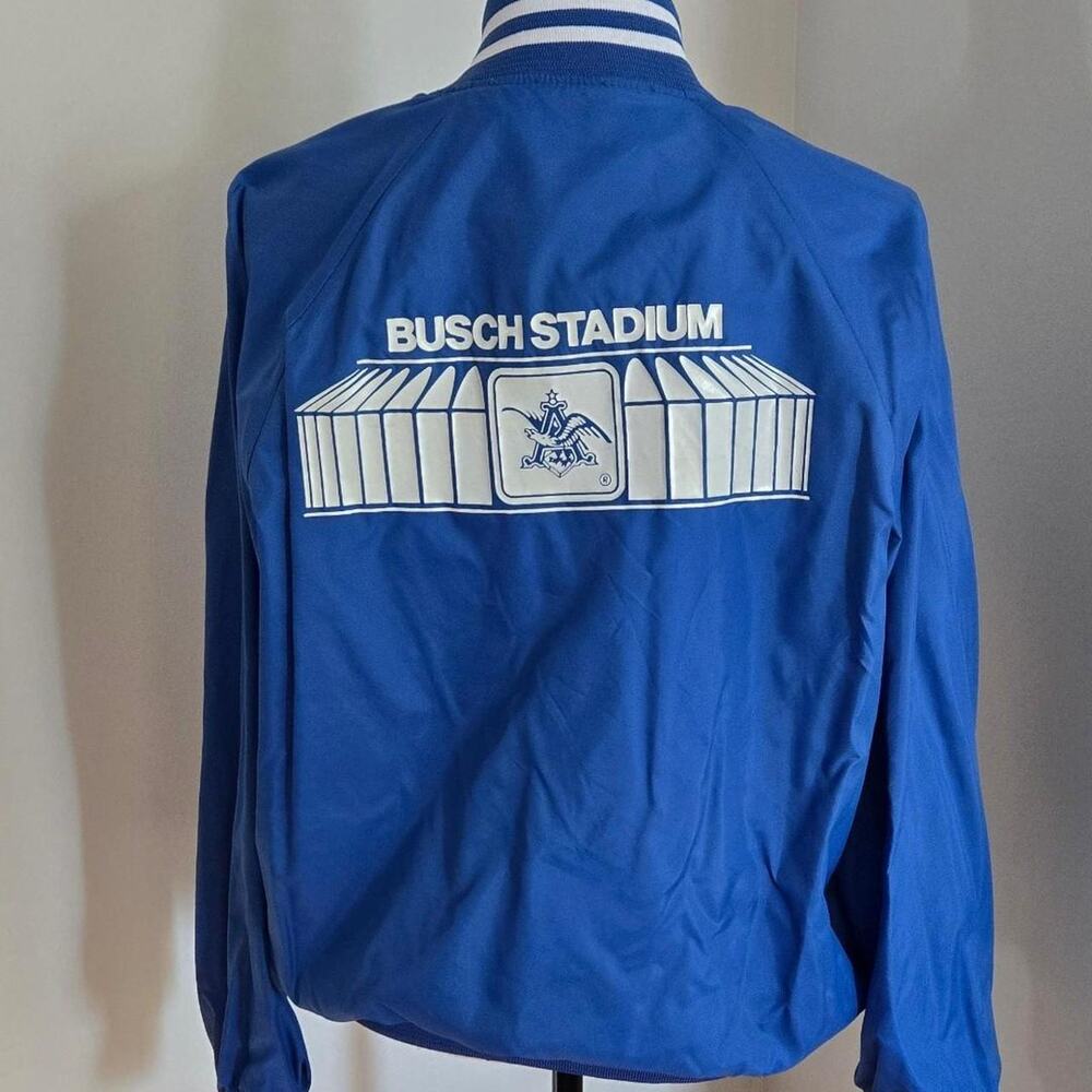 vintage 80s 90s nylon busch stadium blue jacket saint st louis missouri large